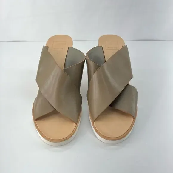 Dolce Vita Olive Green Criss Cross Cork Wedge Platform Sandal Slides Women's 9.5 - Picture 3 of 11